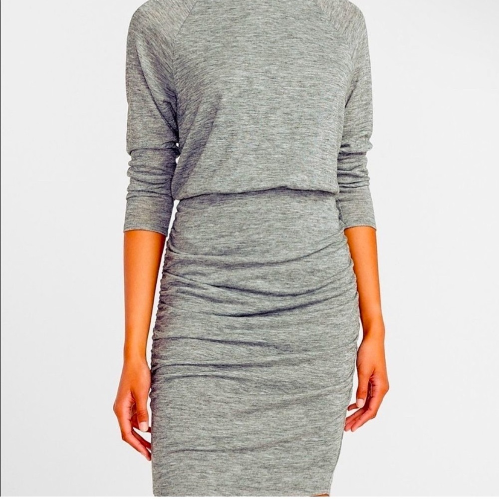 Express Heather Gray Mock Turtleneck Long Sleeve Ruched Knit Dress Size L NWT